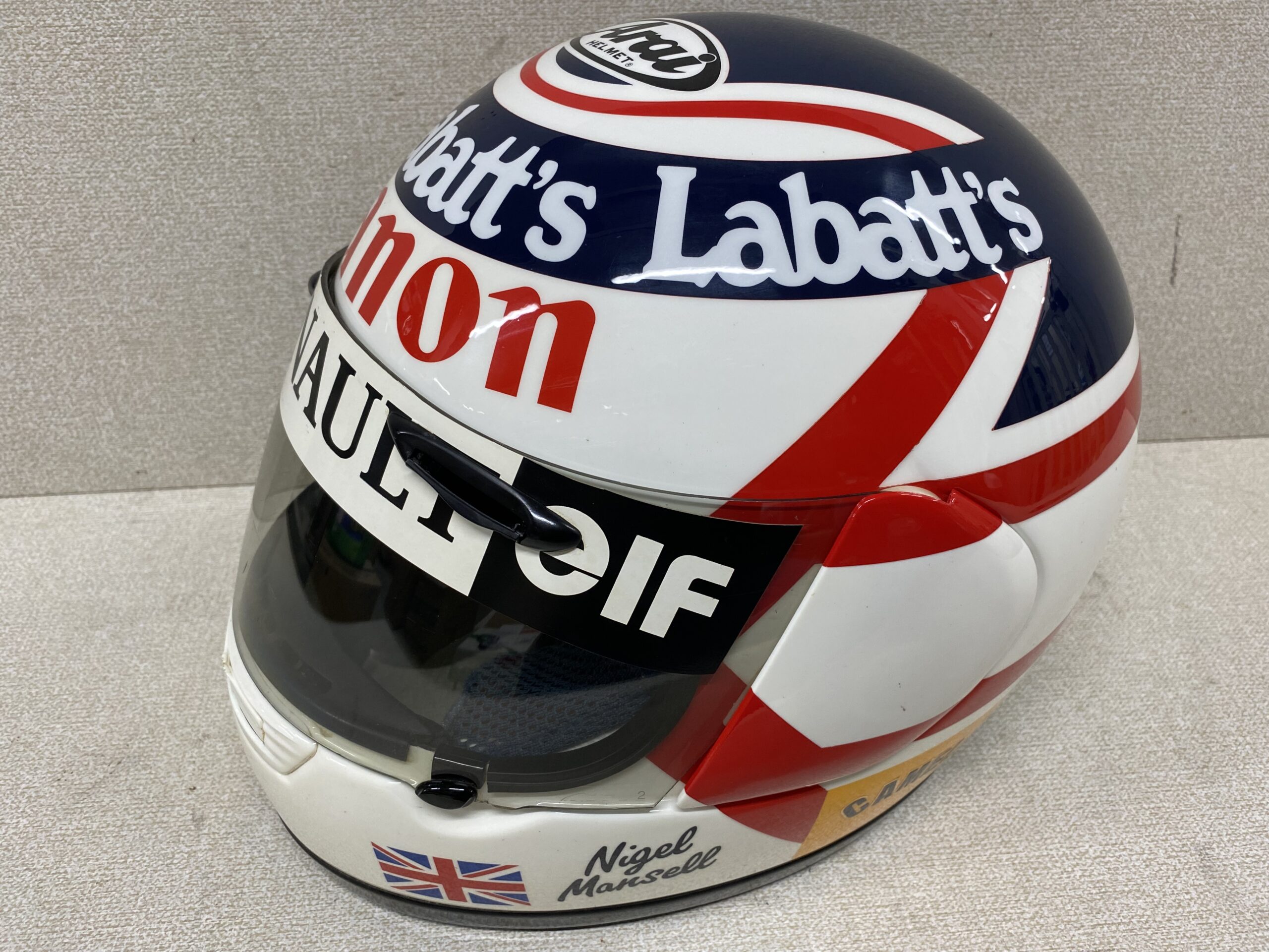 希少‼️1/1 実物大 ナイジェル•マンセル F1 ヘルメット コレクションに‼️ 🏍当時物！程度良 Arai ナイジェル マンセル レプリカ ヘルメット